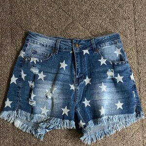 Star Patterned Denim Shorts